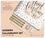 Book cover for Modern Calligraphy Set for Beginners: A Creative Craft Kit for Adults Featuring Hand Lettering 101 Book, Brush Pens, Calligraphy Pens, and More