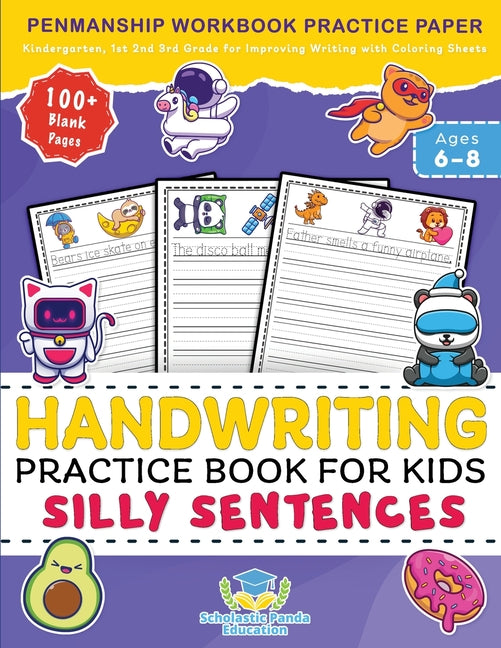 Book cover for Handwriting Practice Book for Kids Silly Sentences: Penmanship Workbook Practice Paper for K, Kindergarten, 1st 2nd 3rd Grade for Improving Writing Wi