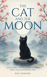 Book cover for Cat and The Moon - 33 Zen Stories: Slow Down, Calm the Mind, Relieve Stress, and Find Peace Now - Includes Reflections for Beginners