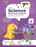 Book cover for 7th Grade Science: Daily Practice Workbook 20 Weeks of Fun Activities (Physical, Life, Earth and Space Science, Engineering Video Explanations Include