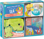 Book cover for Baby's First Gift Set Under the Sea: Soft Baby Wash Mitt for Toddlers 1-3, Stroller Book, Waterproof Bath Books - Best Newborn Baby Gifts