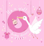 Book cover for It's a Girl: Baby Shower Guest Book with The Stork Bringing Baby Girl and Pink Theme, Wishes and Advice for Baby, Personalized with