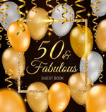 Book cover for 50th Birthday Guest Book: Keepsake Memory Journal for Men and Women Turning 50 - Hardback with Black and Gold Themed Decorations & Supplies, Per