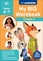Book cover for Disney Learning Big Workbook Grade 1: Math & English Workbook for Kids Aged 6-7, Curriculum-Based