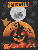 Book cover for 60 Pumpkin Carving Stencils: Template Patterns for Funny and Scary Halloween Decor with pages lined - Adults & Kids