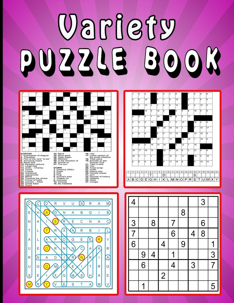 Book cover for Variety Puzzle book: Large print Puzzle book! Soduko, word search, CodeWord and CrossWord 111 pages
