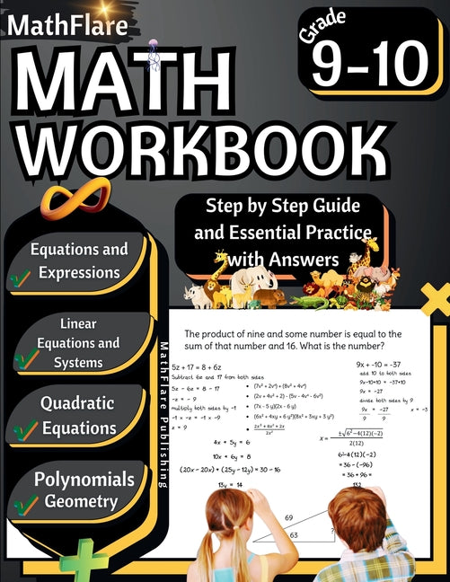Book cover for MathFlare - Math Workbook 9th and 10th Grade: Math Workbook Grade 9-10: Equations and Expressions, Linear Equations, System of Equations, Quadratic Eq