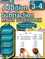 Book cover for Addition and Subtraction Math Workbook 3rd and 4th Grade: Word Problems Grade 3-4, Addition and Subtraction with Regrouping Activities, Multi-Operatio