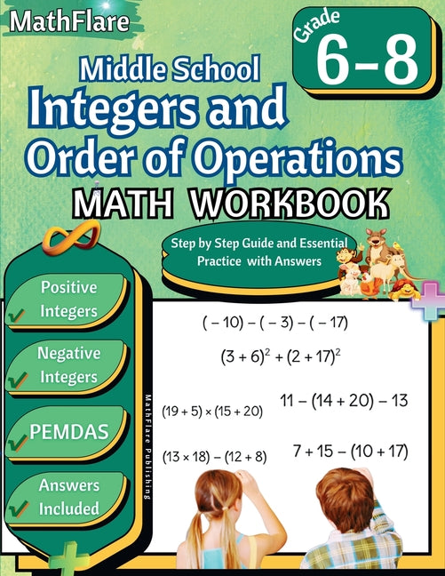 Book cover for Integers and Order of Operations Math Workbook 6th to 8th Grade: Middle School Integers Workbook, PEMDAS