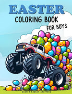 Book cover for Easter Basket Stuffers: Coloring Book for Boys: Fun and Easy Coloring Book With Ninjas, Cars, Dragons, Vehicles, Trucks, Dinosaurs, Space, Rockets for