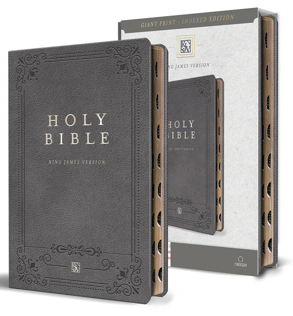 Book cover for KJV Holy Bible, Giant Print Thinline Large Format, Gray Premium Imitation Leather with Ribbon Marker, Red Letter, and Thumb Index