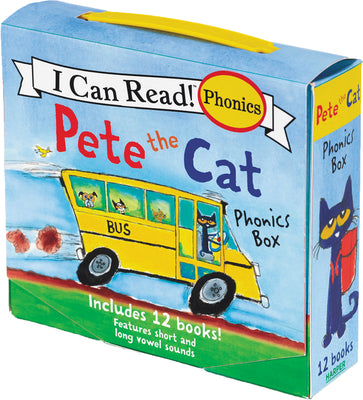 Book cover for Pete the Cat 12-Book Phonics Fun!: Includes 12 Mini-Books Featuring Short and Long Vowel Sounds