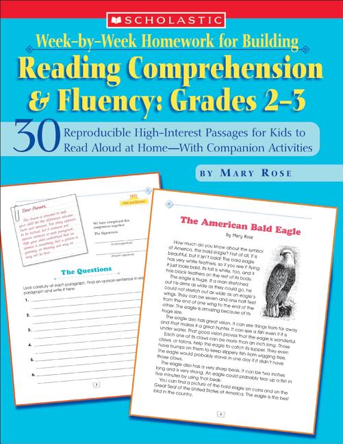 Book cover for Week-By-Week Homework for Building Reading Comprehension & Fluency: Grades 2-3: 30 Reproducible High-Interest Passages for Kids to Read Aloud at Home-