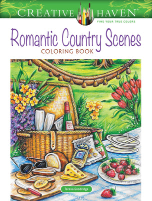 Book cover for Creative Haven Romantic Country Scenes Coloring Book