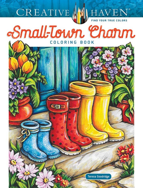 Book cover for Creative Haven Small-Town Charm Coloring Book