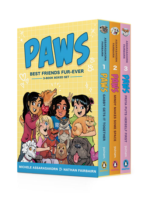 Book cover for Paws: Best Friends Fur-Ever Boxed Set (Books 1-3): Gabby Gets It Together, Mindy Makes Some Space, Priya Puts Herself First (a Graphic Novel Boxed Set