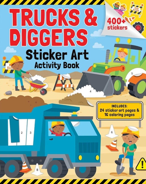 Book cover for Trucks & Diggers: Sticker Art & Coloring: Activity Book with Over 400 Stickers