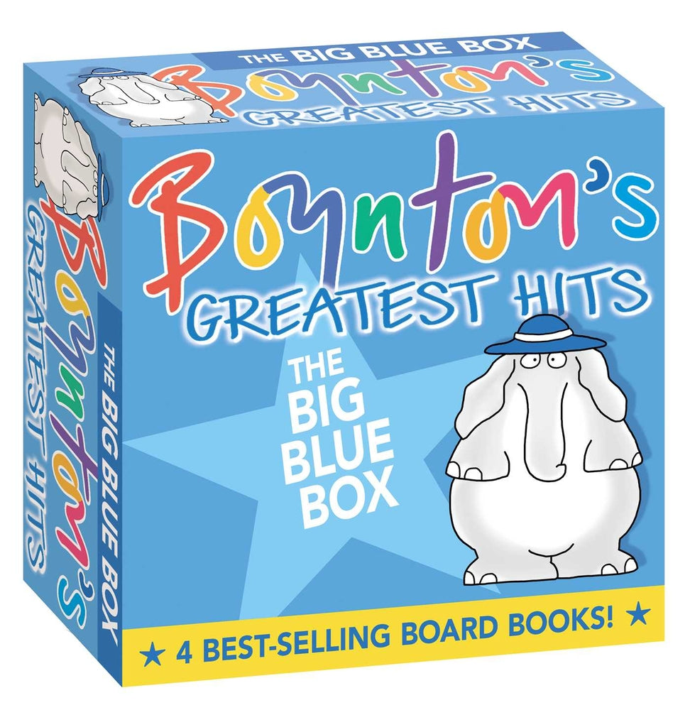 Book cover for Boynton's Greatest Hits the Big Blue Box (Boxed Set): Moo, Baa, La La La!; A to Z; Doggies; Blue Hat, Green Hat