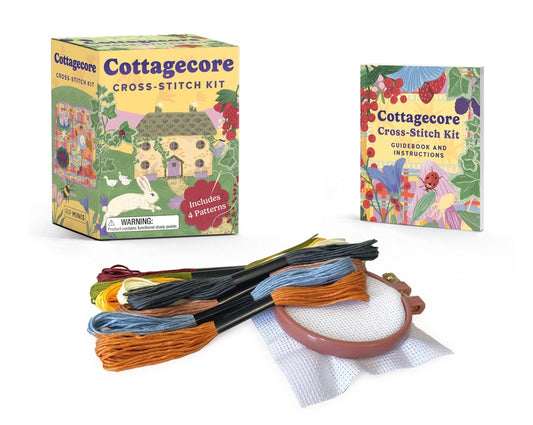 Book cover for Cottagecore Cross-Stitch Kit: Includes 4 Patterns