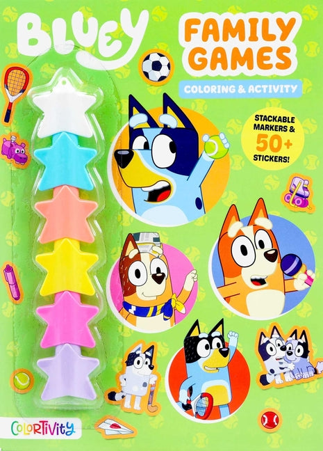 Book cover for Bluey: Family Games: Coloring & Activity with Stackable Markers