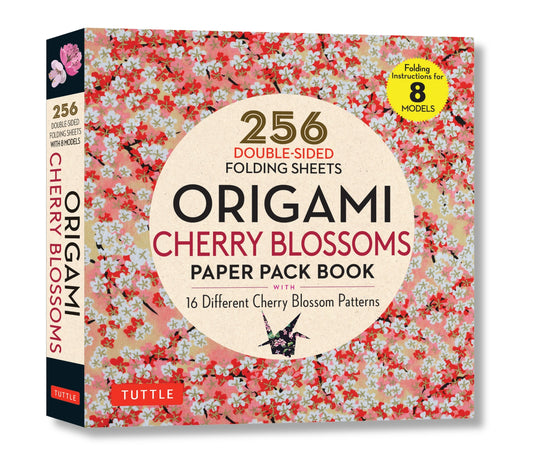 Book cover for Origami Cherry Blossoms Paper Pack Book: 256 Double-Sided Folding Sheets with 16 Different Cherry Blossom Patterns with Solid Colors on the Back (Incl