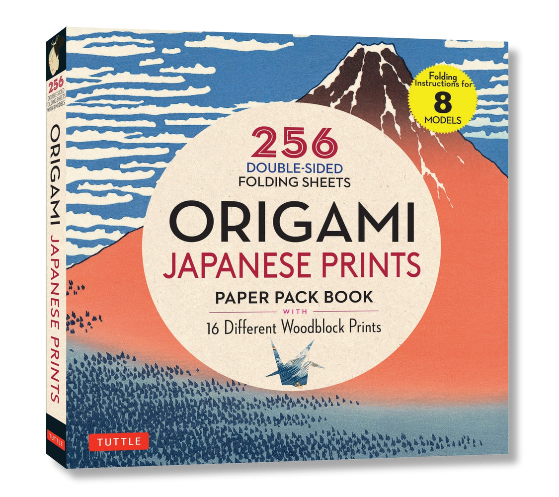Book cover for Origami Japanese Prints Paper Pack Book: 256 Double-Sided Folding Sheets with 16 Different Japanese Woodblock Prints with Solid Colors on the Back (In