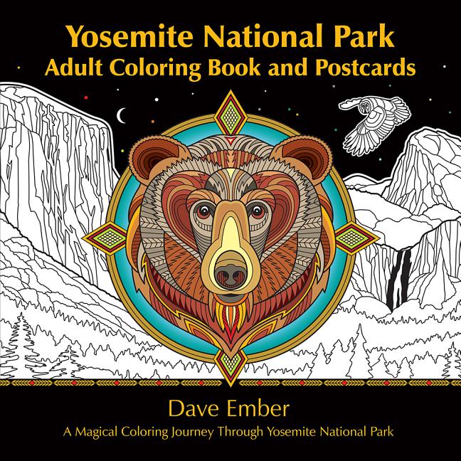 Book cover for Yosemite National Park Adult Coloring Book and Postcards: A Magical Coloring Journey Through Yosemite National Park