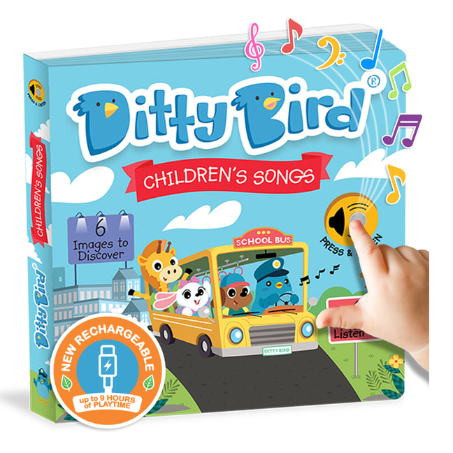 Book cover for Ditty Bird Children's Songs Interactive Musical Book for Toddlers 1- 3 Nursery Rhymes Musical Books Wheels on the Bus