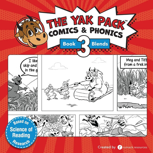 Book cover for The Yak Pack: Comics & Phonics: Book 3: Learn to read decodable blend words