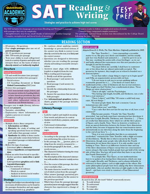 Book cover for SAT Reading & Writing Test Prep: A Quickstudy Laminated Reference Guide (Second Edition, New Edition, Updated & Revised)