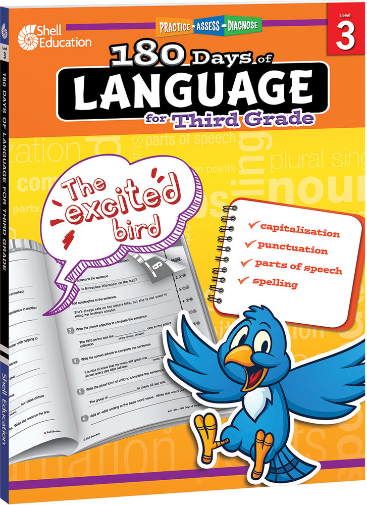 Book cover for 180 Days of Language for Third Grade: Practice, Assess, Diagnose