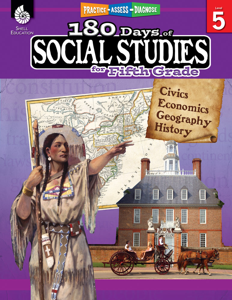 Book cover for 180 Days of Social Studies for Fifth Grade: Practice, Assess, Diagnose