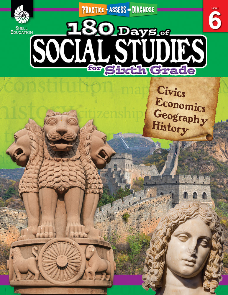 Book cover for 180 Days of Social Studies for Sixth Grade: Practice, Assess, Diagnose
