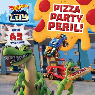 Book cover for Hot Wheels City: Pizza Party Peril!: Car Racing Storybook with 45 Stickers for Kids Ages 3 to 5 Years