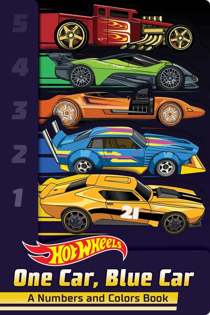 Book cover for Hot Wheels: One Car, Blue Car: A Numbers and Colors Book (a Mattel Hot Wheels Shaped Novelty Board Book for Toddlers)