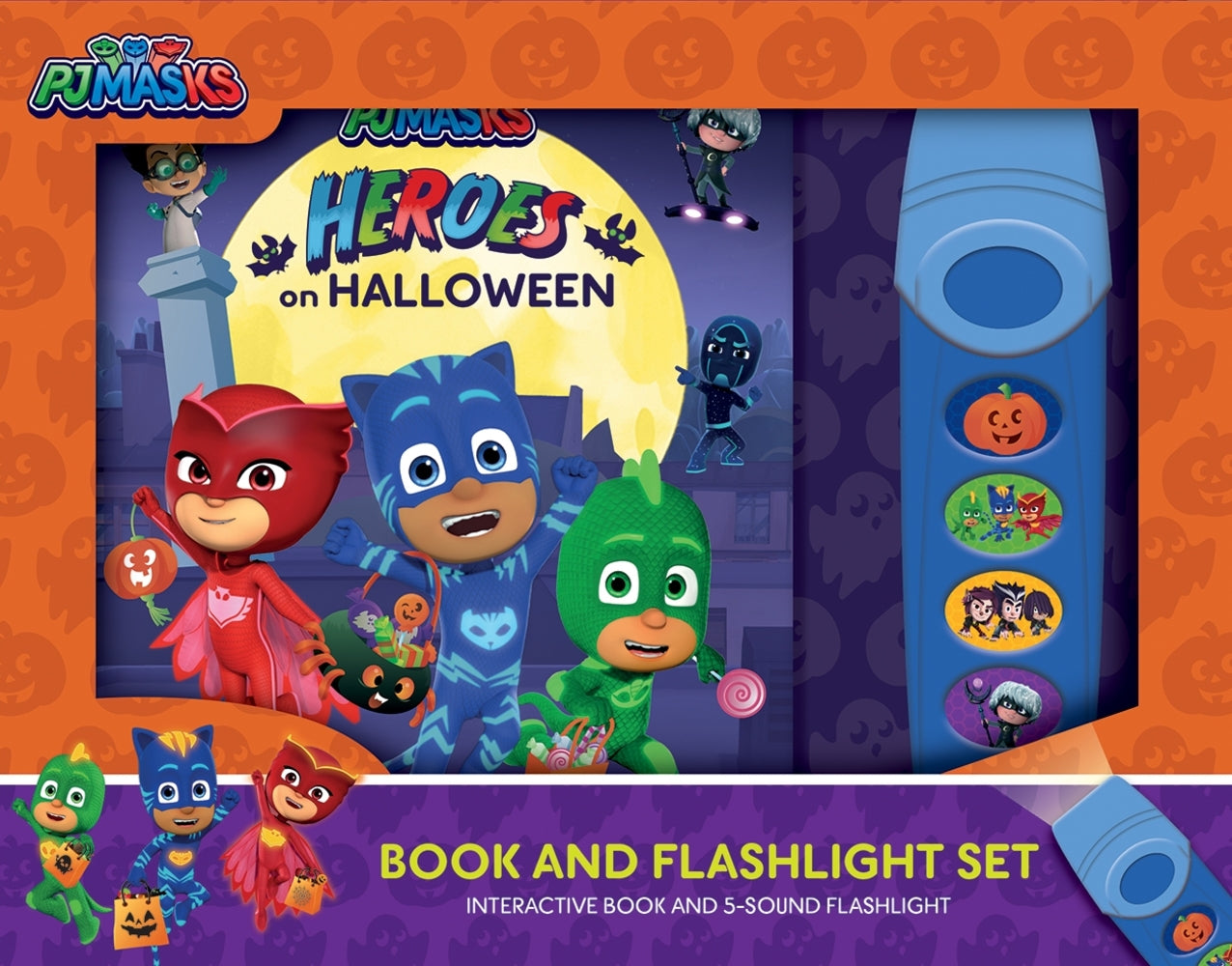 Book cover for Pj Masks: Heroes on Halloween Book and 5-Sound Flashlight Set [With Flashlight and Battery]