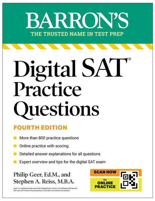 Book cover for Digital SAT Practice Questions, Fourth Edition: More Than 800 Questions for Digital SAT Prep 2025 + Tips + Online Practice