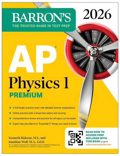 Book cover for AP Physics 1 Premium, 2026: Prep Book with 4 Practice Tests + Comprehensive Review + Online Practice