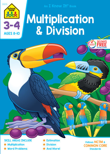 Book cover for School Zone Multiplication & Division Grades 3-4 Workbook