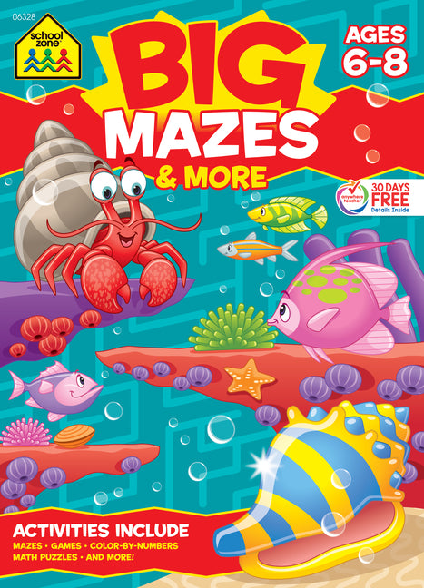 Book cover for School Zone Big Mazes & More Workbook
