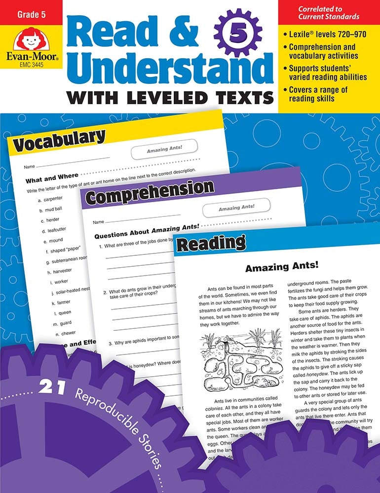 Book cover for Read and Understand with Leveled Texts, Grade 5 Teacher Resource