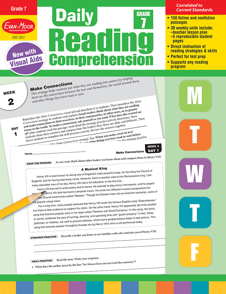 Book cover for Daily Reading Comprehension, Grade 7 Teacher Edition