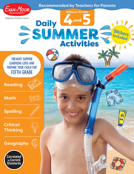 Book cover for Daily Summer Activities: Between 4th Grade and 5th Grade, Grade 4 - 5 Workbook: Moving from 4th Grade to 5th Grade, Grades 4-5