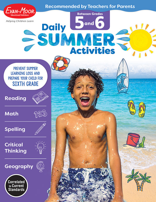 Book cover for Daily Summer Activities: Between 5th Grade and 6th Grade, Grade 5 - 6 Workbook: Moving from 5th Grade to 6th Grade, Grades 5-6
