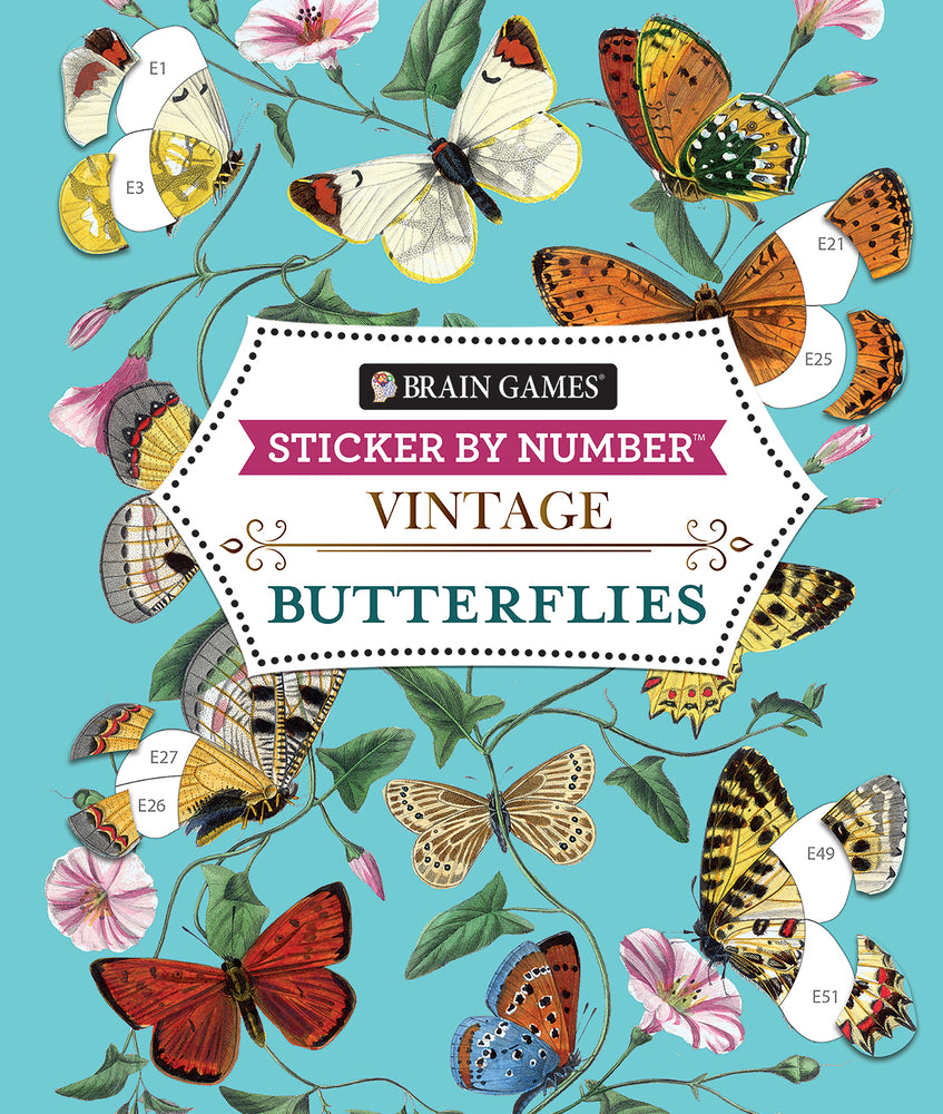 Book cover for Brain Games - Sticker by Number - Vintage: Butterflies