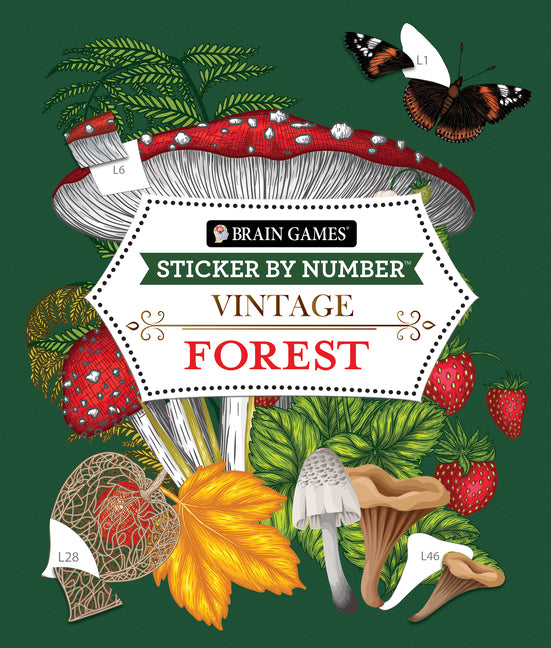Book cover for Brain Games - Sticker by Number - Vintage: Forest (28 Images to Sticker)