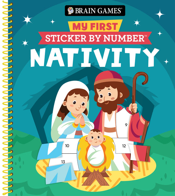 Book cover for Brain Games - My First Sticker by Number: Nativity - Includes the Story of Jesus's Birth