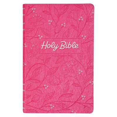 Book cover for KJV Holy Bible, Gift Edition King James Version, Faux Leather Flexible Cover, Pink Floral Vine