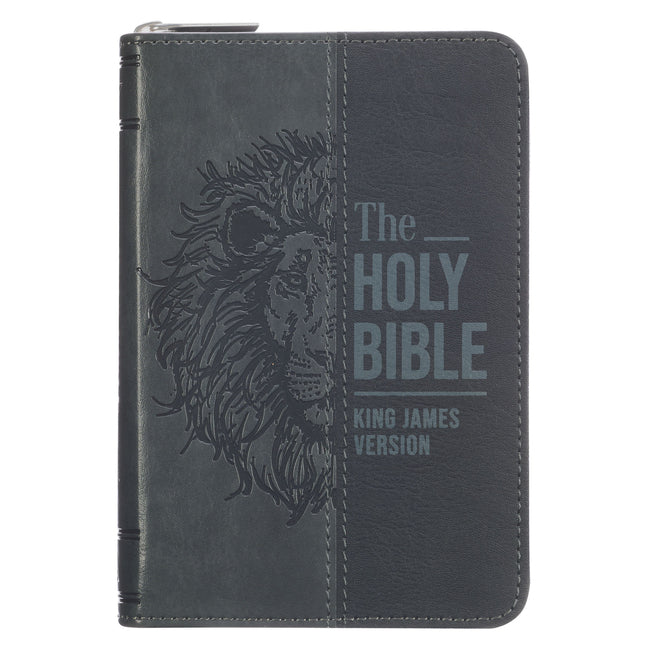 Book cover for KJV Bible Pocket W/Zip Faux Leather, Black/Gray