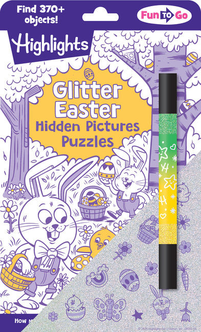 Book cover for Glitter Easter Hidden Pictures Puzzles: Over 370 Hidden Objects in Festive Easter Puzzle Book Featuring Bunnies, Eggs and Flowers, Easter Gift for Kid